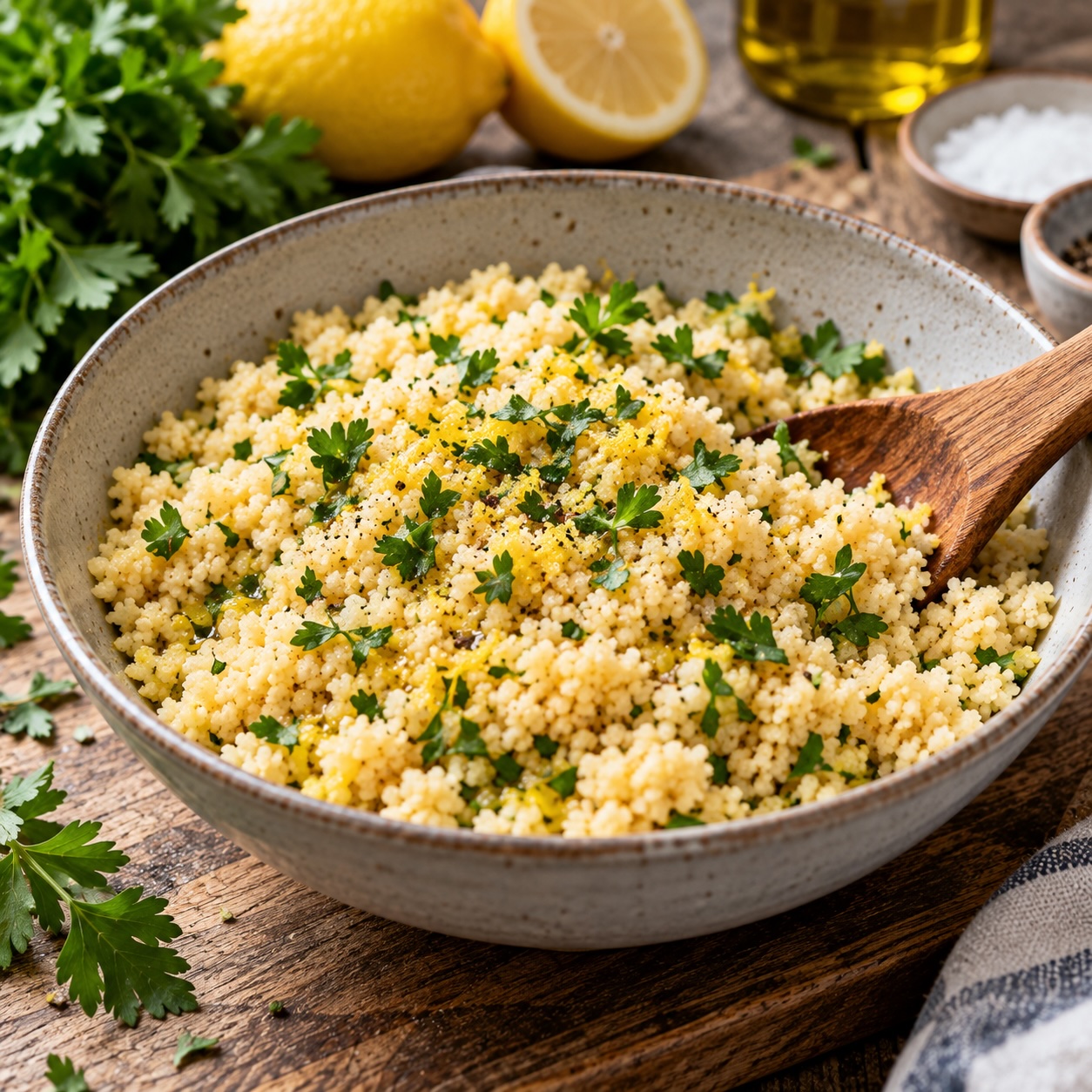 Lockerer Couscous mit Kräutern und Zitrone für die schnelle Küche